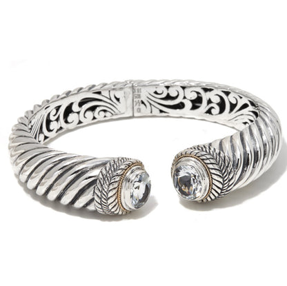 Bali RoManse Signature Gemstone & Twisted Cable Hinged Cuff Bracelet