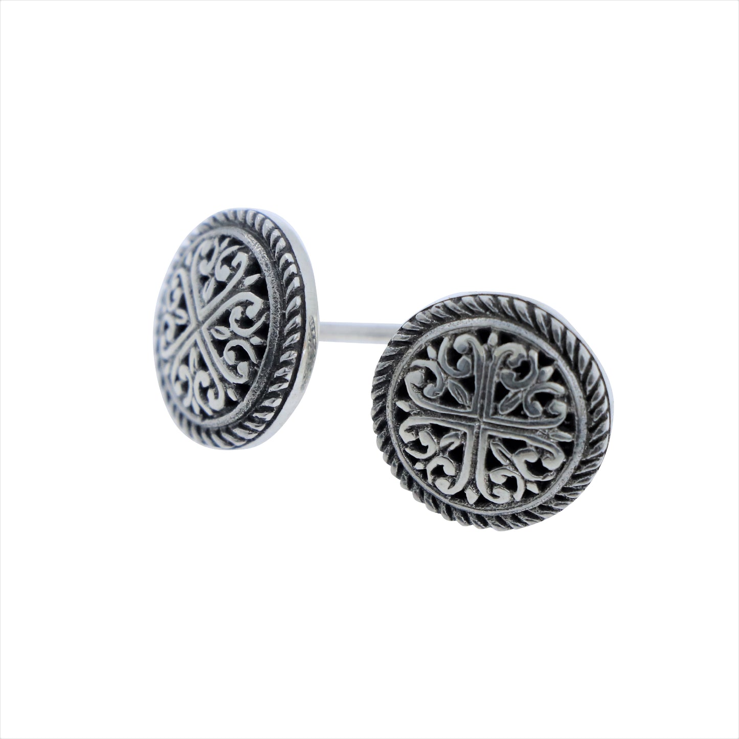 Bali RoManse Sterling Silver Round Scroll Stud Earrings