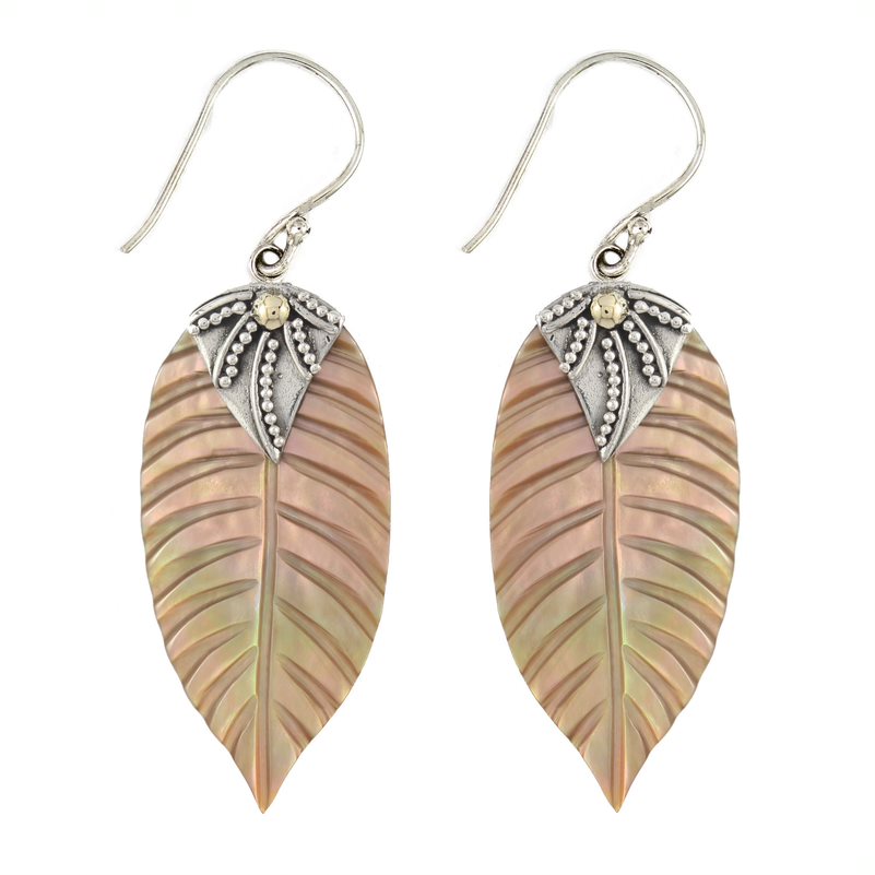 Bali RoManse Hand Carved Leaf Dangle Sterling Silver Earrings