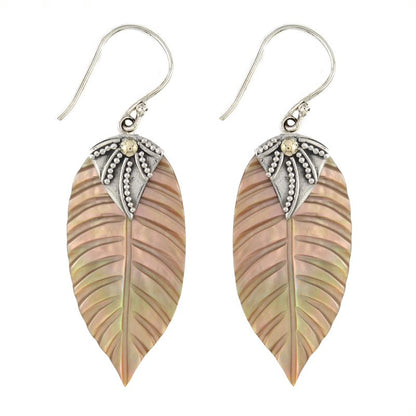 Bali RoManse Hand Carved Leaf Dangle Sterling Silver Earrings