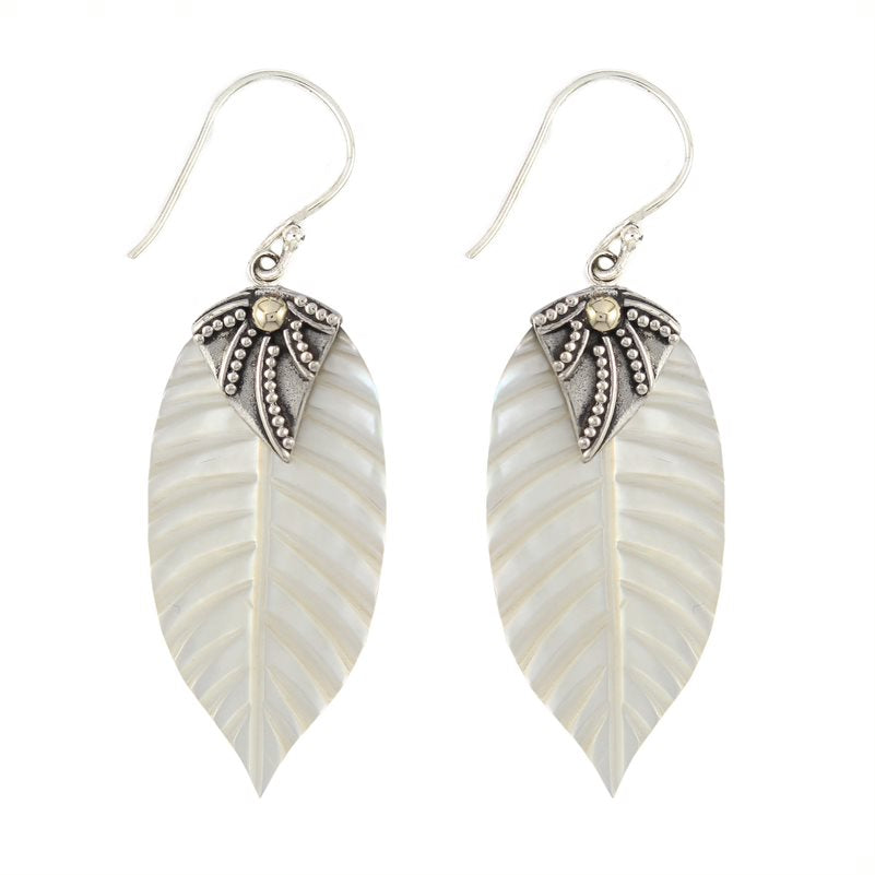 Bali RoManse Hand Carved Leaf Dangle Sterling Silver Earrings