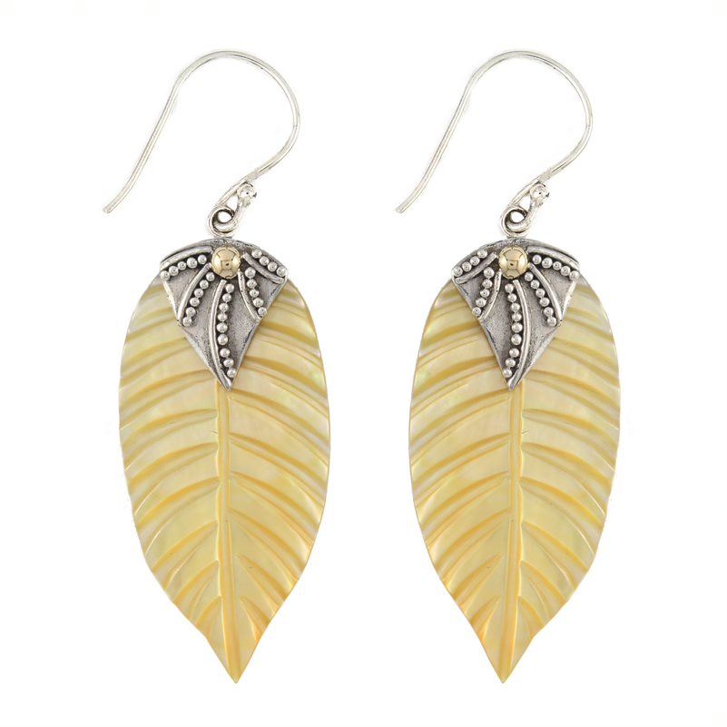 Bali RoManse Hand Carved Leaf Dangle Sterling Silver Earrings