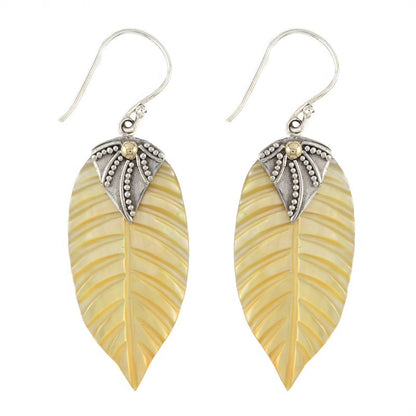 Bali RoManse Hand Carved Leaf Dangle Sterling Silver Earrings