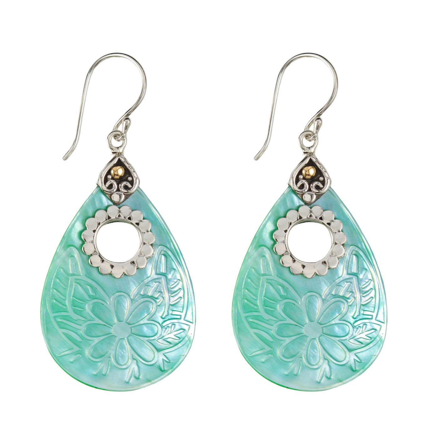 Bali RoManse Open Mother of Pearl Sterling Silver Earrings with 18K Gold Accents