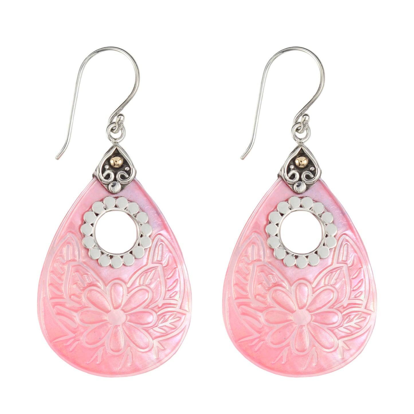 Bali RoManse Open Mother of Pearl Sterling Silver Earrings with 18K Gold Accents