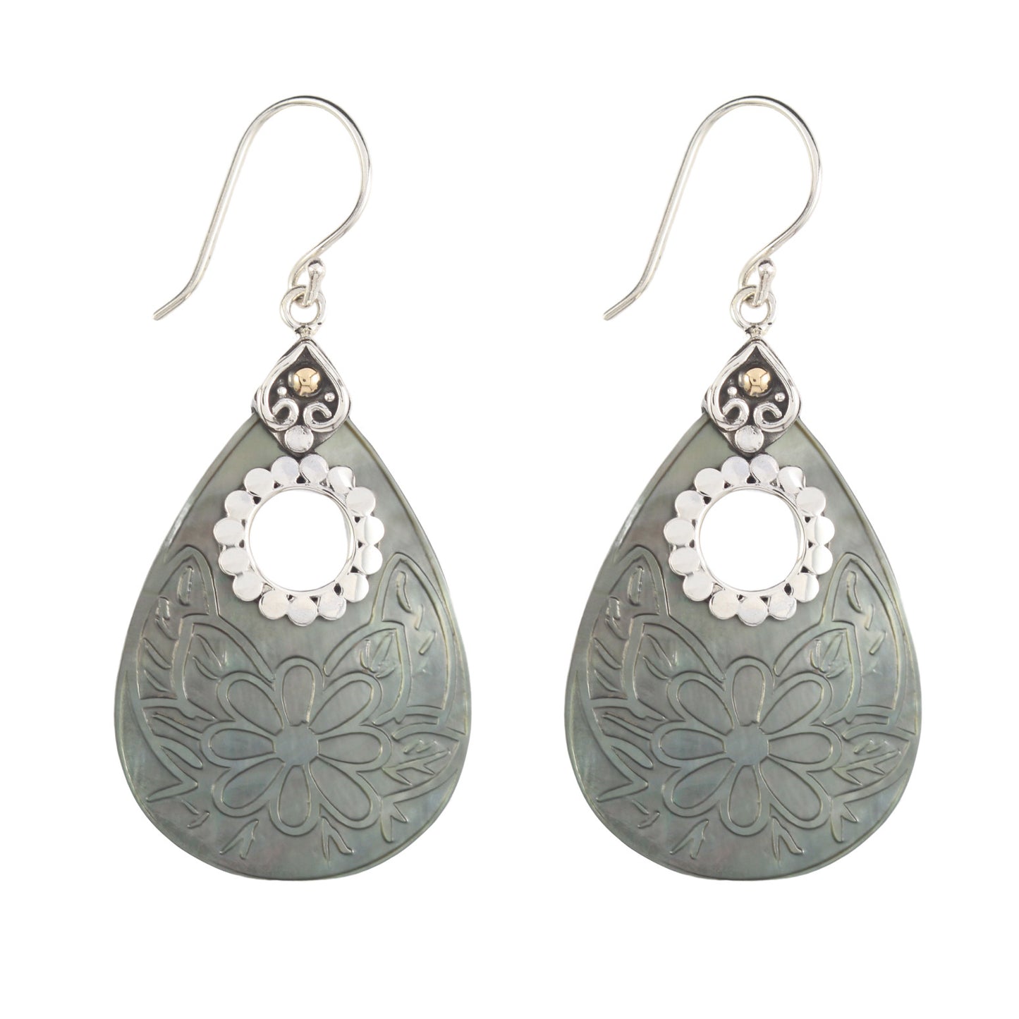 Bali RoManse Open Mother of Pearl Sterling Silver Earrings with 18K Gold Accents