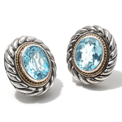 New Sterling Silver Aquamarine 18K Cable Earrings