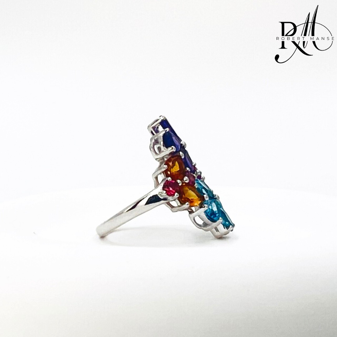 Gem RoManse Rhodium Silver Multi Stone Flower Ring