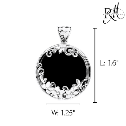 Bali RoManse Black Shell & Floral Medallion Sterling SIlver Pendant