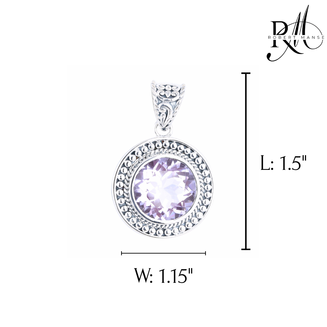 Bali RoManse Kunzite Quartz Beaded Medallion Sterling Silver Pendant