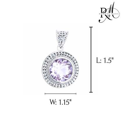 Bali RoManse Kunzite Quartz Beaded Medallion Sterling Silver Pendant