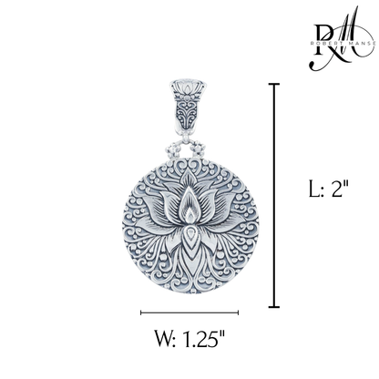Bali RoManse Lotus Flower Medallion Sterling Silver Enhancer Pendant