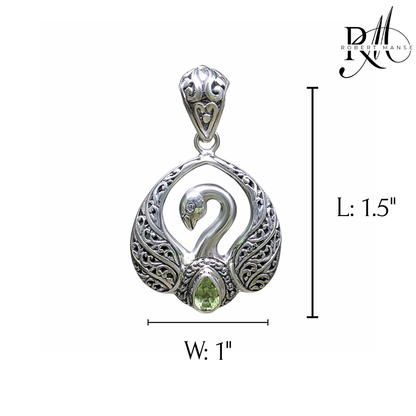 Bali RoManse Peridot Swan Sterling Silver Pendant