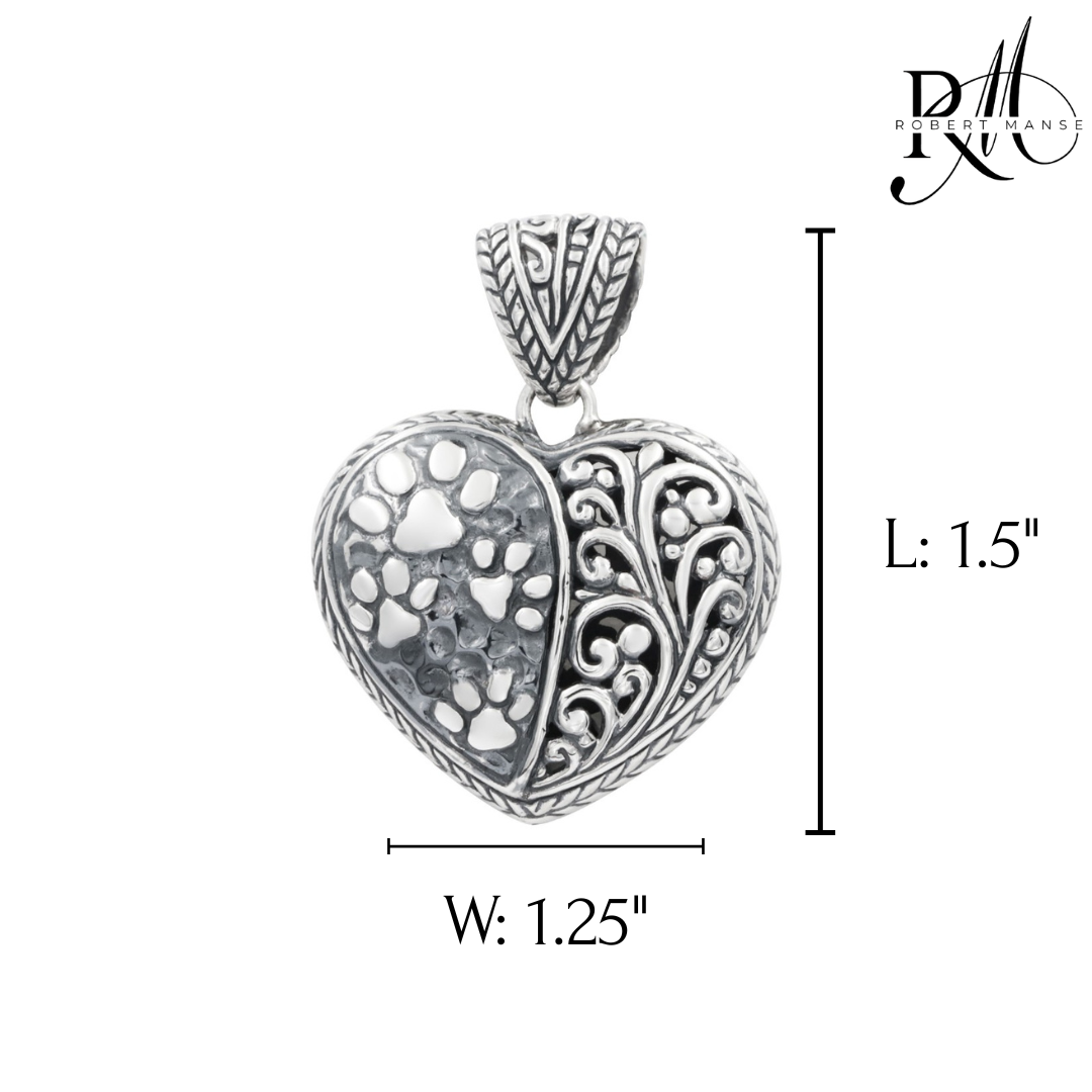 Bali RoManse Paw Prints On The Heart Sterling Silver Pendant