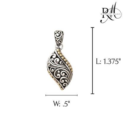 Bali RoManse Scrollwork Waves Two-Tone Sterling Silver Pendant