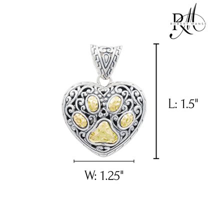 Bali RoManse Paw Prints On The Heart Sterling Silver Pendant
