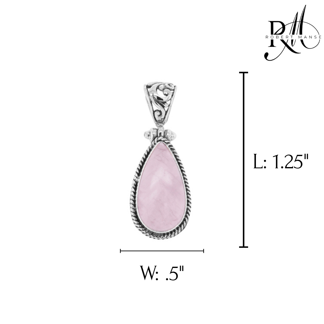Bali RoManse Rose Quartz Sterling Silver Droplet Pendant