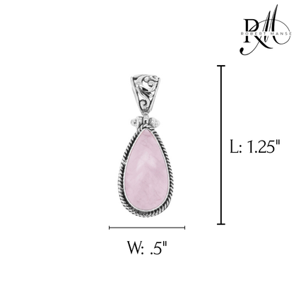 Bali RoManse Rose Quartz Sterling Silver Droplet Pendant