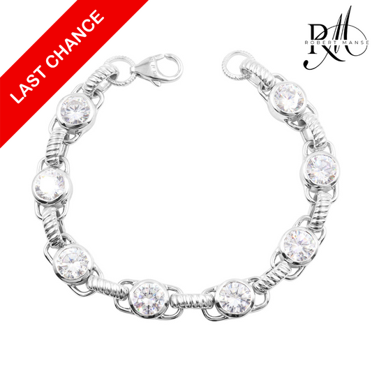 CZ RoManse Chunky Station Rhodium Plated Sterling Silver Bracelet