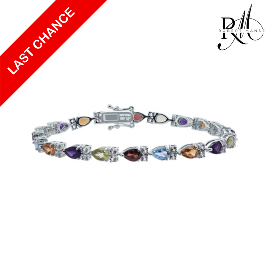 Gem RoManse Multi-color Pear Gemstone Sterling Silver Tennis Bracelet