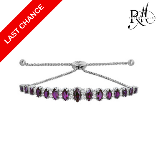 Gem RoManse Lab Ruby Marquise Sterling Silver Bolo Bracelet