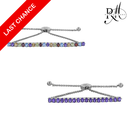 Gem RoManse Oval Rhodium Plated Sterling Silver Bolo Bracelet