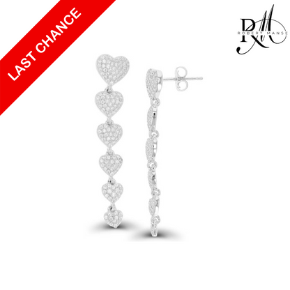 CZ RoManse Pavé Heart 6-Tier Rhodium Plated Sterling Silver Drop Earrings