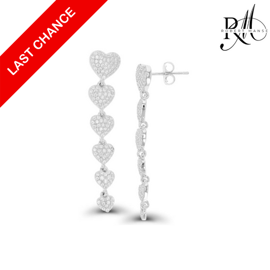CZ RoManse Pavé Heart 6-Tier Rhodium Plated Sterling Silver Drop Earrings