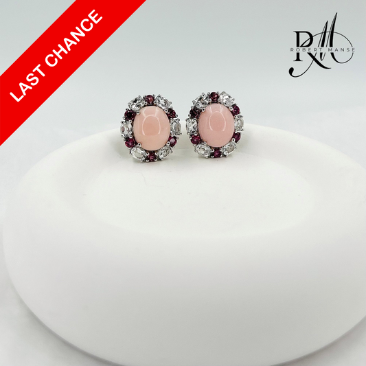 Gem RoManse Pink Opal & Rhodolite Sterling Silver Stud Earrings