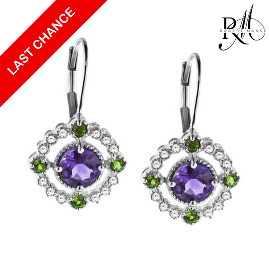 Gem RoManse Halo Drop Sterling Silver Leverback Earrings