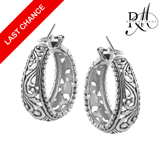 Bali RoManse Scrollwork Sterling Silver Hoop Earrings