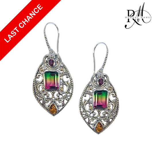 Gem RoManse Multi-stone Sterling Silver Scrollwork Earrings