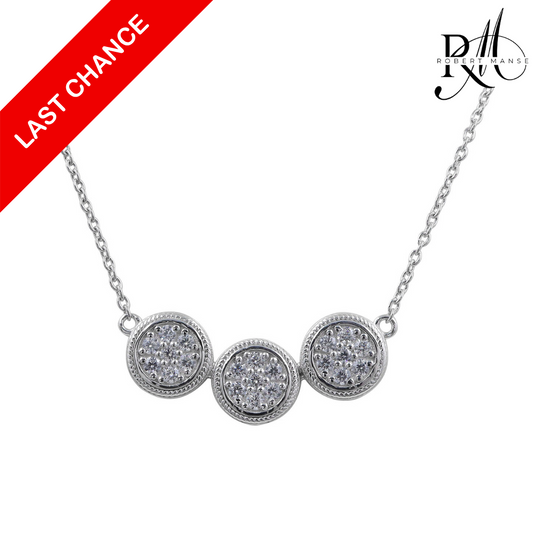 CZ RoManse Triple Round Station Rhodium Plated Sterling Silver Necklace