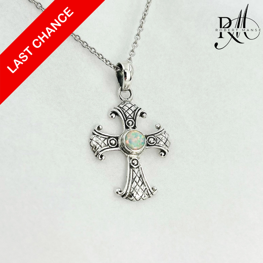 Bali RoManse Lab Created Opal & Sterling Silver Cross Pendant Necklace