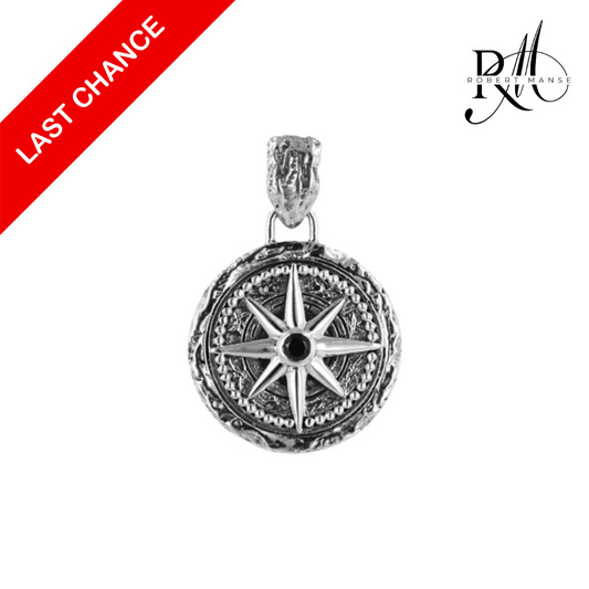 BroManse Black Spinel Compass Sterling Silver Pendant