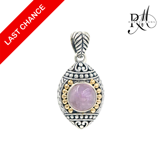 Bali RoManse Kunzite Sterling Silver Pendant with 18k Gold Accents