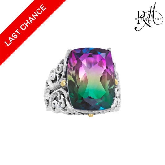 Gem RoManse Watermelon Quartz Sterling Silver Ring with 18k Gold Accents