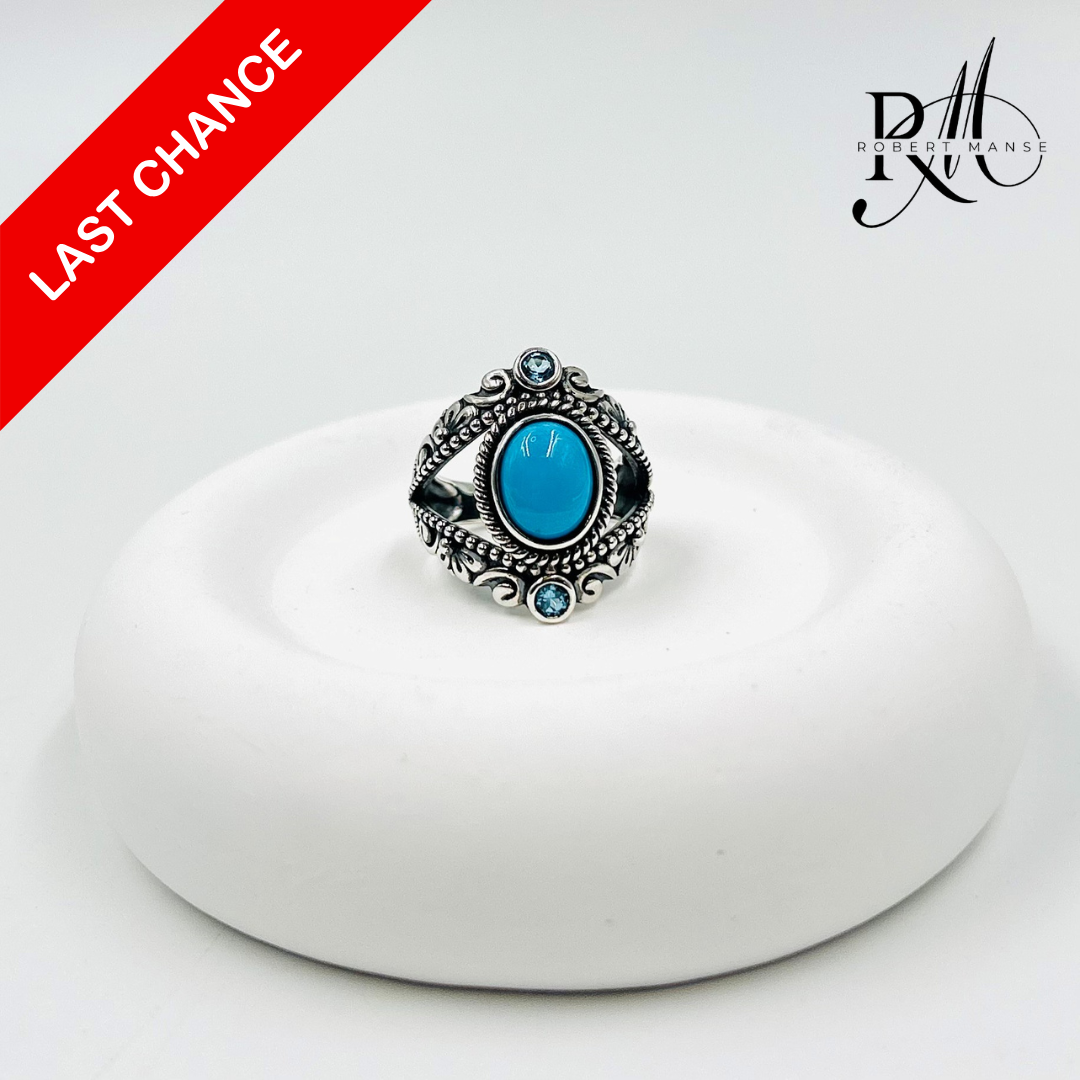 Gem RoManse Evil Eye Turquoise & Blue Topaz Sterling Silver Ring
