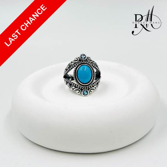 Gem RoManse Evil Eye Turquoise & Blue Topaz Sterling Silver Ring