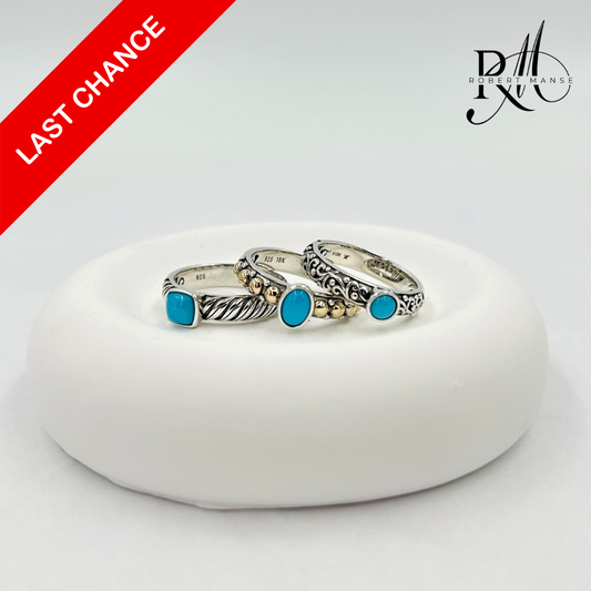 Gem RoManse Turquoise Sterling Silver & 18k Gold Stack Rings