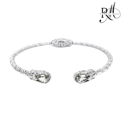 Bali RoManse White Sapphire Sterling Silver Hinged Cuff Bracelet