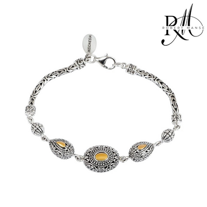 Bali RoManse 3-Bead Station & Byzantine Chain Sterling Silver Bracelet