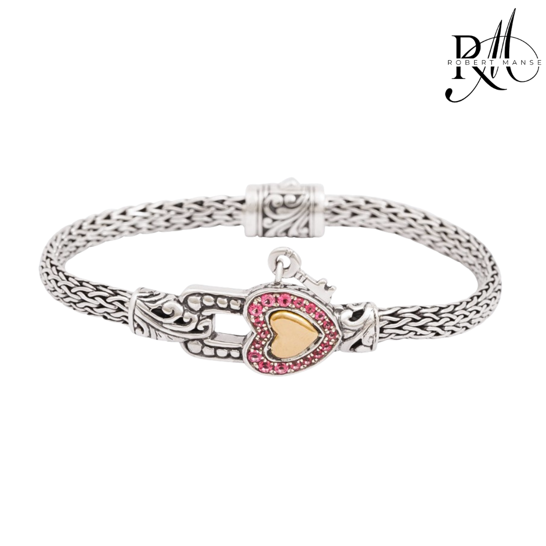 Bali RoManse Heart Lock & Key Gemstone & Two-Tone Bracelet