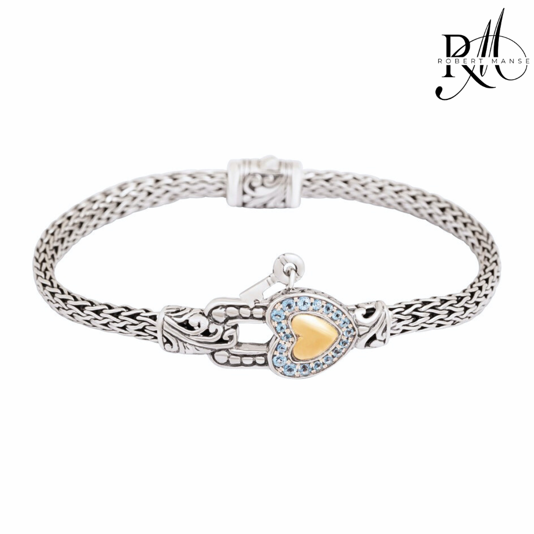 Bali RoManse Heart Lock & Key Gemstone & Two-Tone Bracelet