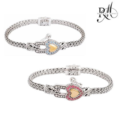 Bali RoManse Heart Lock & Key Gemstone & Two-Tone Bracelet