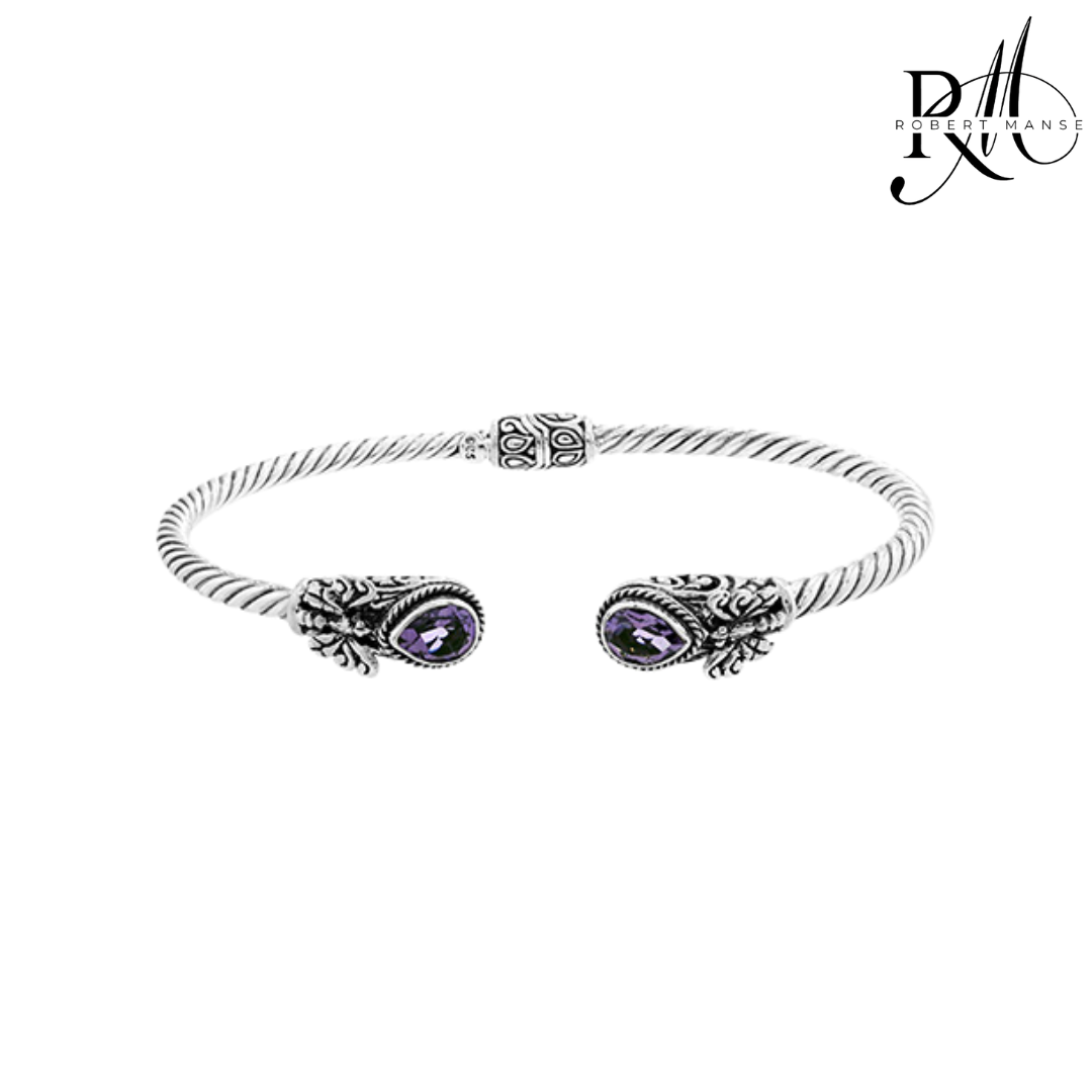 Bali RoManse Gemstones & Butterfly Sterling Silver Hinged Cuff Bracelet