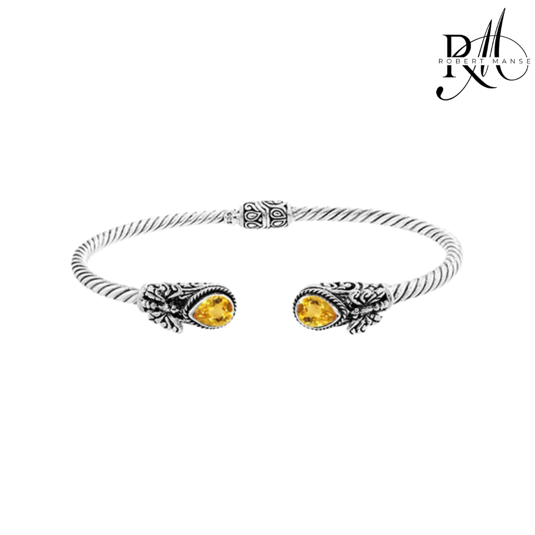 Bali RoManse Gemstones & Butterfly Sterling Silver Hinged Cuff Bracelet
