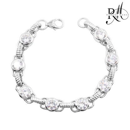 CZ RoManse Chunky Station Rhodium Plated Sterling Silver Bracelet