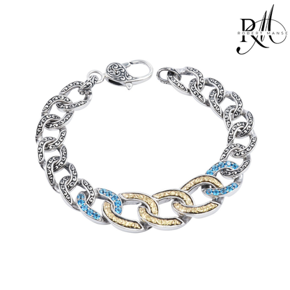 Bali RoManse Swiss Blue Topaz Pavé Curve Chain Sterling Silver & 18K Gold Bracelet