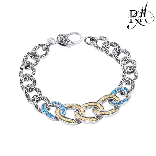 Bali RoManse Swiss Blue Topaz Pavé Curve Chain Sterling Silver & 18K Gold Bracelet